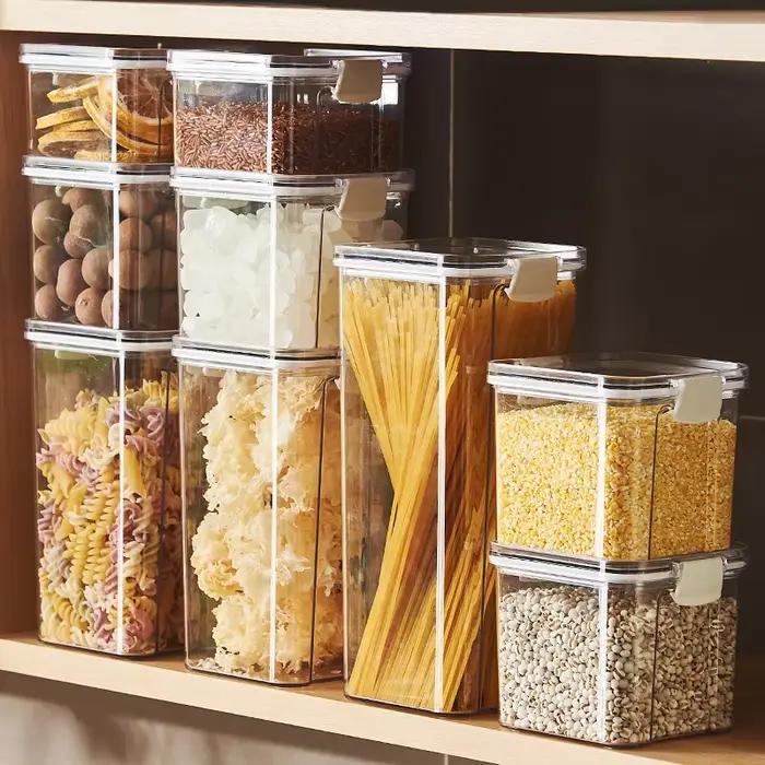 Organisateurs de cuisine avec couvercle, stockage des aliments, beaucoup de boîtes en plastique, pots pour céréales en vrac, organisateur de garde-manger, ensemble pour la maison