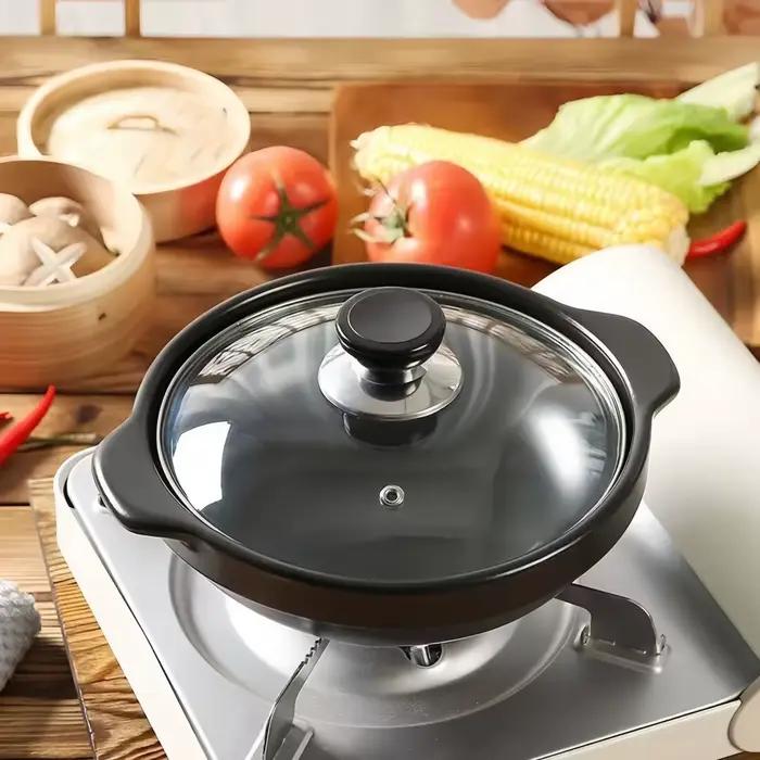 1 pot en argile céramique avec couvercle-pot en argile de qualité restaurant de style asiatique traditionnel pour la cuisson du riz délicieux, bol en pierre peu profonde