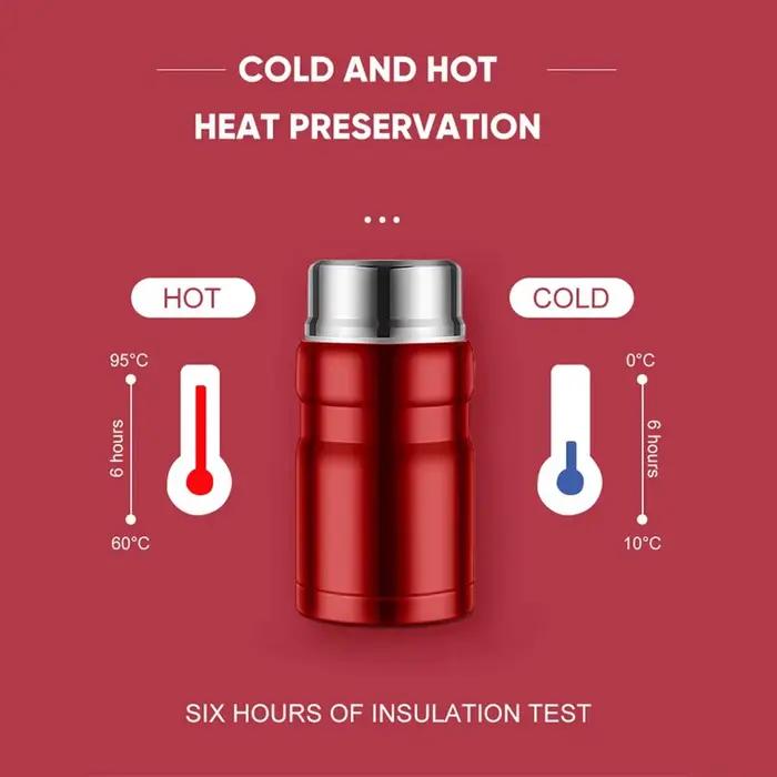 Pot Thermos en acier inoxydable de grande capacité de 750ml, boîte à déjeuner, récipient à soupe alimentaire, flacon alimentaire gratuit avec cuillère