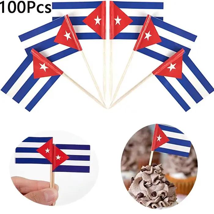 Ornement de Cocktail, décorations de desserts, fournitures de réception de mariage, drapeaux cubains, cure-dents, drapeau, décoration de gâteau, décoration de Cupcake