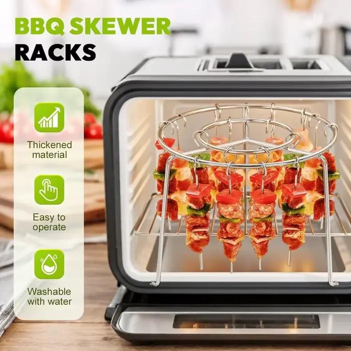 Support de brochettes en acier inoxydable pour friteuse à air, 12 brochettes antiadhésives, pas besoin de retourner, grille pour friteuses à air, fours, cuisine domestique, extérieur