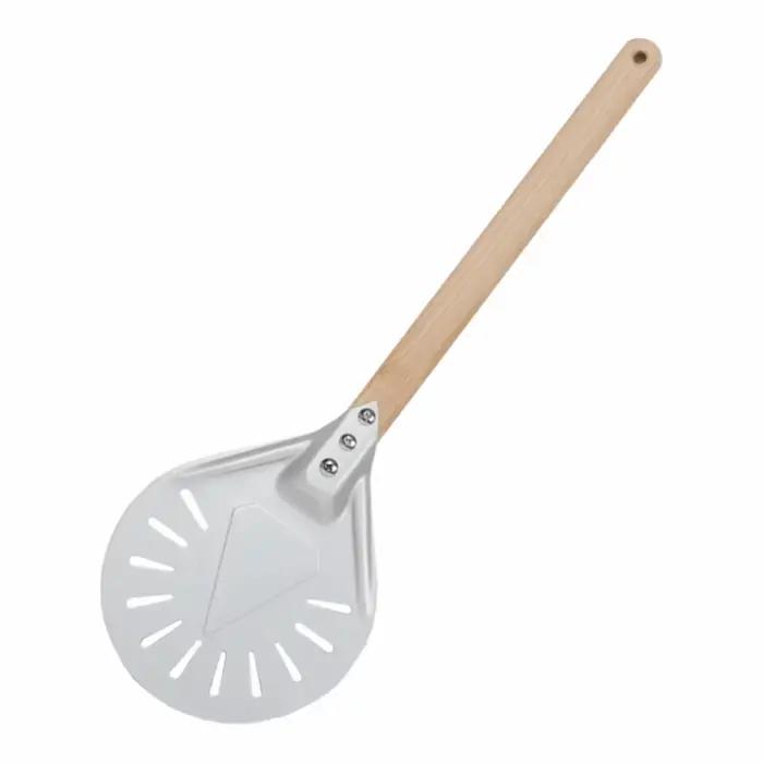 Pagaie à Pizza Tournante en Aluminium avec Manche en Bois Spatule Grande Palette Tourneur Perforé Amovible Pour Crêpes et Pizzas Occasions Spéciales