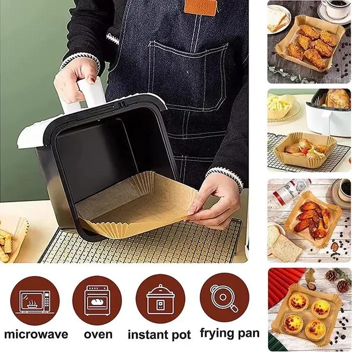 Papier de cuisson pour friteuse à Air jetable, carré et rond, plaque de Barbecue, tapis antiadhésif, four de cuisine, outil en papier absorbant l'huile