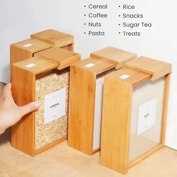 Conteneur de stockage de cuisine en bambou robuste, organisateur de céréales