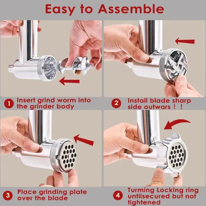 Accessoires de hachoir alimentaire en métal pour tous les mélangeurs sur socle KitchenAid, hachoir à viande, poussoir à saucisses (mélangeur Kitchenaid non inclus)