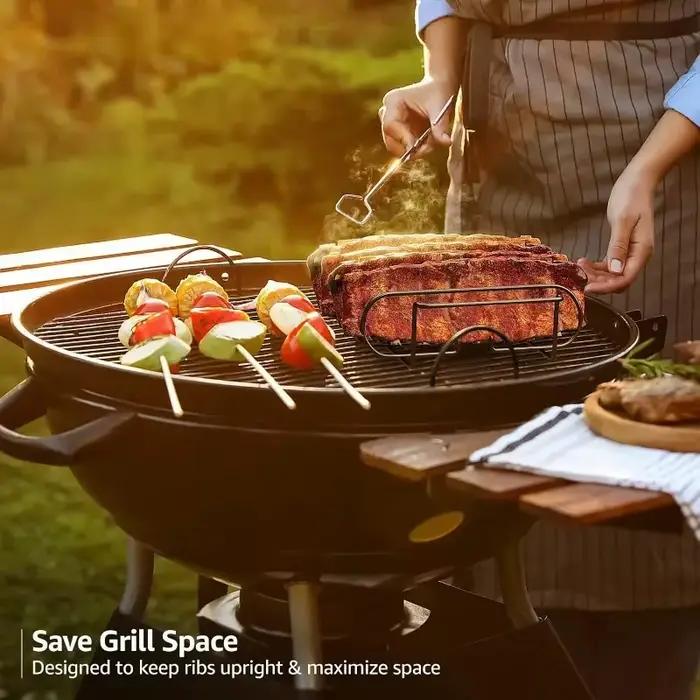 Supports à Steak pour Barbecue, revêtement antiadhésif en acier, rôtissage, côtes de viande d'agneau, support de grillades pour pique-nique en plein air