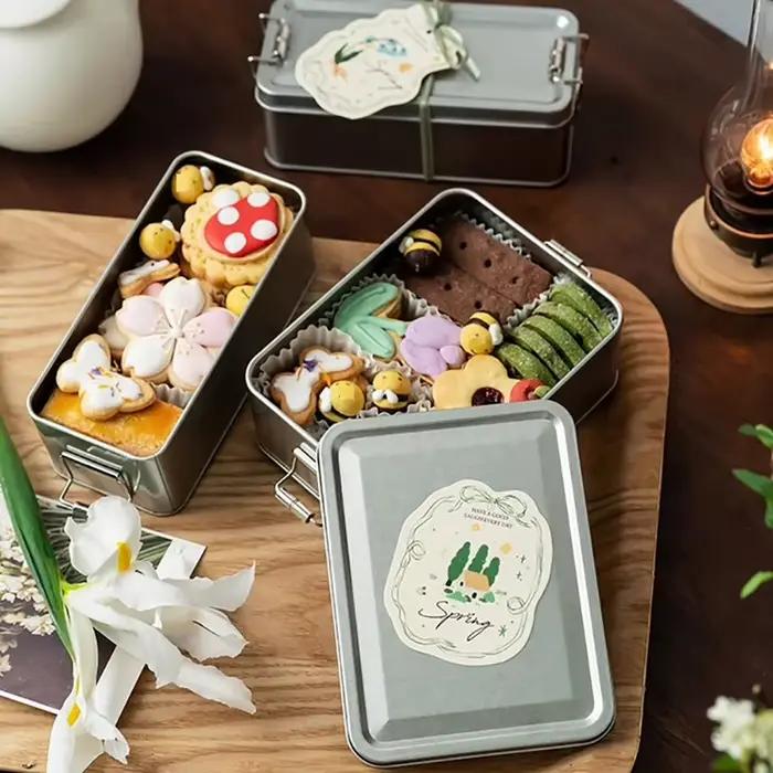 Boîte rectangulaire de boîtes à biscuits en fer blanc avec couvercle, anti-poussière, cuisine domestique, stockage de bureau, pour bonbons, café, thé, bijoux, chocolat