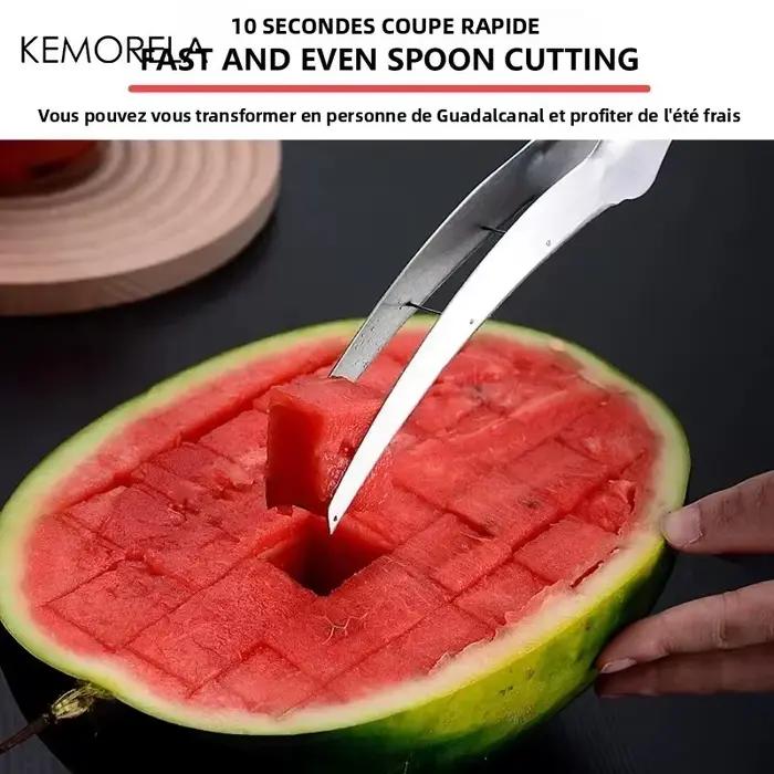 1 pièce Coupe-pastèque en acier inoxydable, trancheur de pastèque en cubes rapide et sûr, couteau à pastèque, coupe-fruits amusant pour salades de fruits
