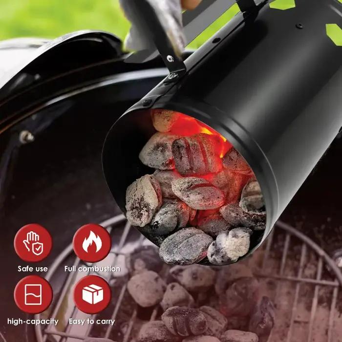 Allume-charbon rapide pour cheminée avec poignée en bois, allume-charbon pour briquettes de barbecue, accessoire de grillade