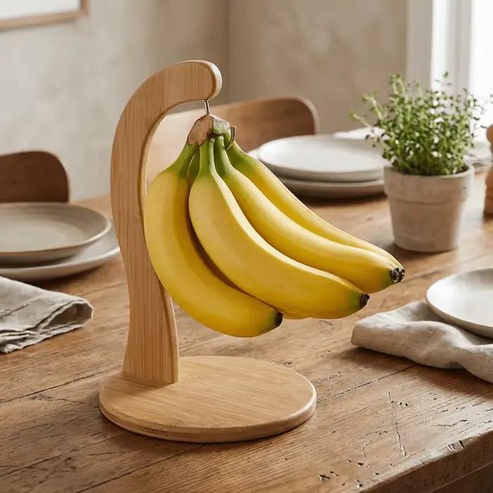 Support à bananes en bois créatif, gain de place, garde les bananes fraîches, rangement vertical pour fruits, multifonctionnel avec crochet