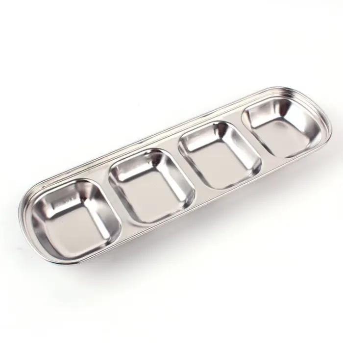 Plat de trempage pour barbecue en plein air en acier inoxydable, plat d'assaisonnement multi-grille, grille divisée, sauce à tremper, sauce soja, plat de vinaigre