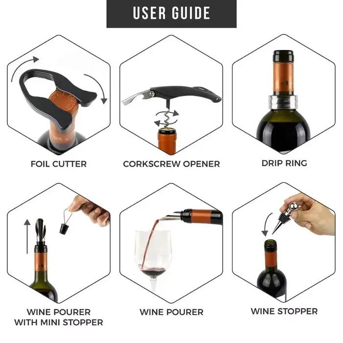 Accessoires d'ouvreur de vin de luxe, ensemble d'outils cadeaux avec tire-bouchon de serveur, Kit d'ouverture de bouteille de 5 pièces
