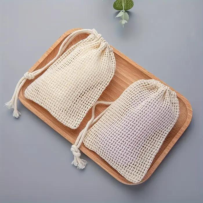 Sac à savon en coton naturel, 3 pièces, écologique, fait à la main, en maille de coton pour la mousse, pour le nettoyage du corps et les soins de la peau