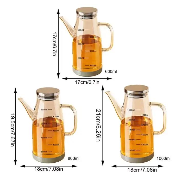 Bouteille de 600/800/1000ml avec bec sans goutte, Pot d'huile en verre de cuisine, distributeur d'huile anti-fuite de grande capacité