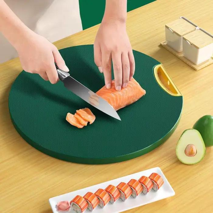 Planche à découper double face antidérapante et anti-moisissure de 29 cm, pour cuisine, suspendable, avec compartiments séparés pour aliments crus et cuits, autoportante