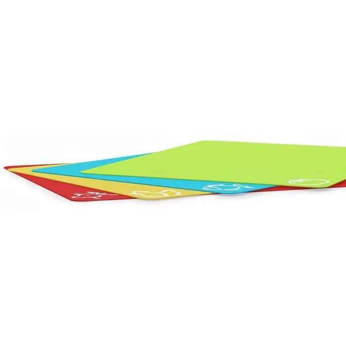 Tapis de découpe en plastique souple, tapis colorés avec icônes alimentaires, dos antidérapant, lot de 4 planches à découper pour viande et légumes