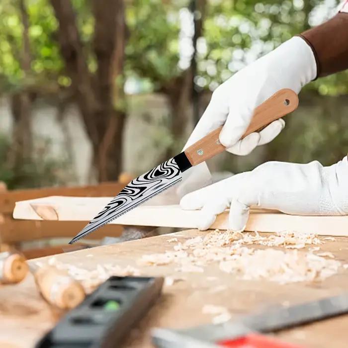 Ensemble de scies à main japonaises à motif Damas avec manche en bois pour le travail du bois, le jardinage et la taille
