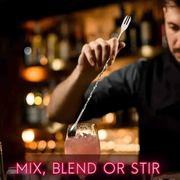 Muddler à cocktail et cuillère à mélanger en acier inoxydable