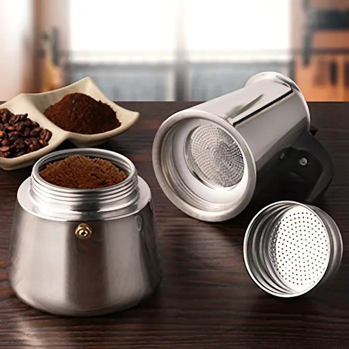 Moka Pot Caffè Machine en acier inoxydable pour préparer jusqu'à 9 tasses de café expresso avec couche de crème, pour les matinées familiales, brunchs entre amis ou cadeaux spéciaux