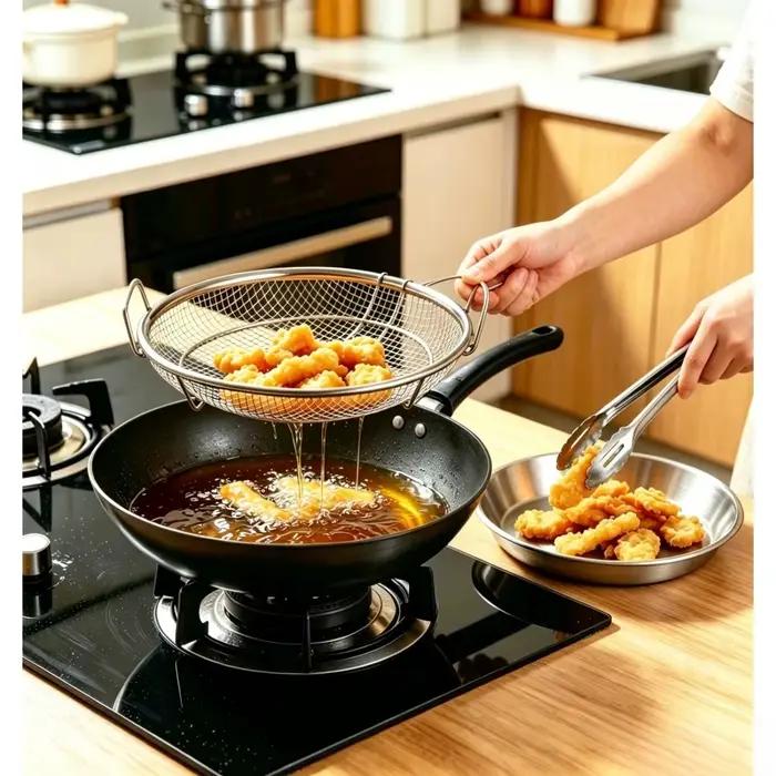 Accessoires de cuisine 3 pièces, panier de drainage en acier inoxydable, plateau et pinces à aliments, outils de cuisine durables, articles de cuisine pratiques