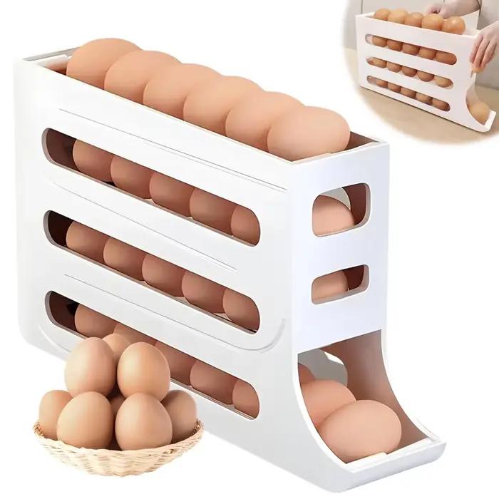 Porte-oeufs intelligent 4 niveaux distributeur d'oeufs pour refroidisseur conception a roulement automatique organisation compacte et protections speciales pour 30 oeufs usage quotidien occassions speciales