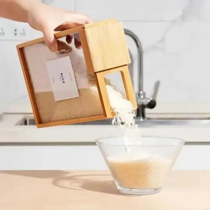 Conteneur de stockage de cuisine en bambou robuste, organisateur de céréales
