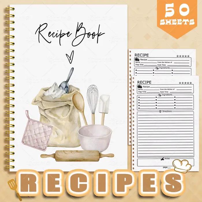 1 carnet de recettes, un planificateur de cuisine avec de jolis motifs culinaires et un journal alimentaire aux couleurs pastel pour les cuisiniers à domicile et les planificateurs de repas