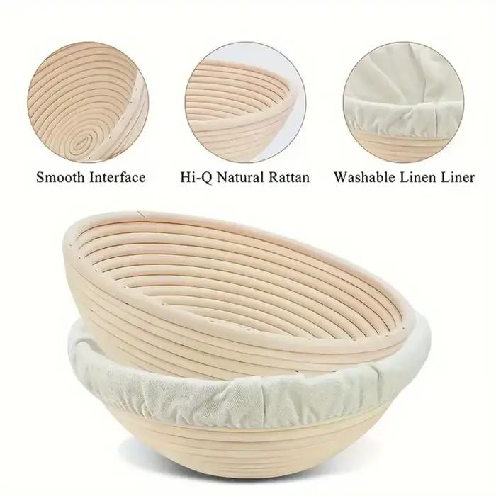 Panier à pain bol à pâte rond doublé de lin Structure en rotin naturel utilisé pour la Fermentation et l'ustensile de cuisine de cuisson professionnel