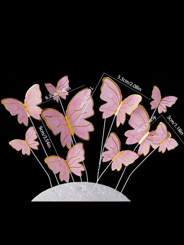 Décoration de gâteau papillon rose créative, 50 pièces, fournitures de décoration de gâteau pour fête d'anniversaire, mariage, saint-valentin