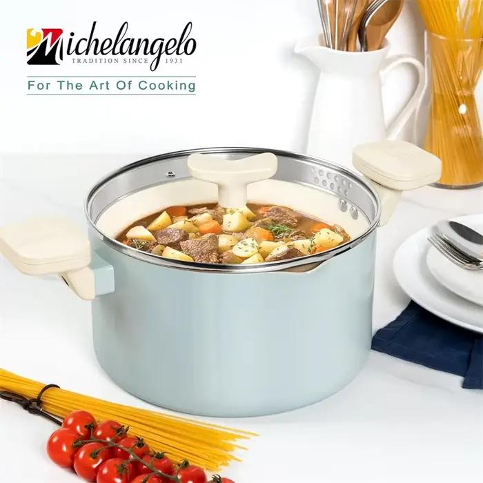 MICHELANGELO Pot à pâtes avec couvercle passoire marmite avec couvercle marmite à spaghetti antiadhésive égouttable marmite saine revêtue de céramique