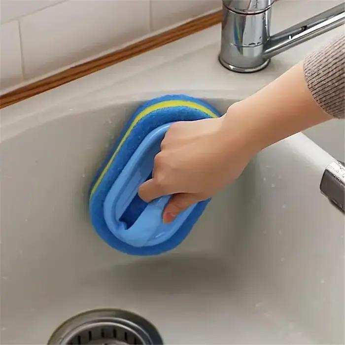 Brosse de nettoyage avec manche, éponge de cuisine épaisse, lingette pour carrelage de salle de bain, outils de nettoyage domestique pour l'élimination des taches