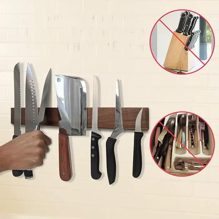 Porte-couteau magnétique en bois, support mural pour couteau de cuisine de Chef, bande magnétique pour trancher les fruits et les poissons, outils de support pour couteaux de boucher