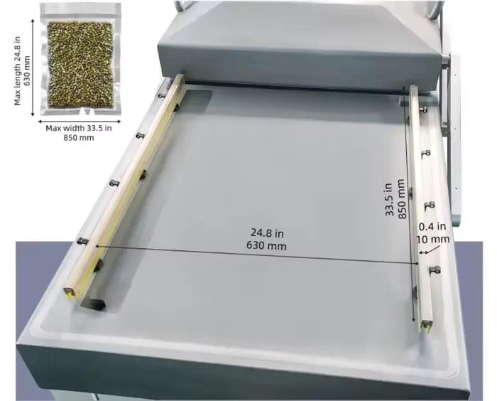 Emballage sous vide industriel à double chambre de 850 mm pour la viande, les fruits de mer, les usines de transformation alimentaire, haute vitesse, sur mesure