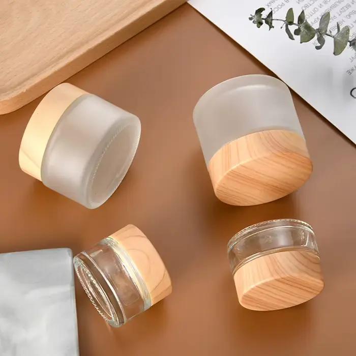 Bocaux Ronds en Verre AfricClear avec Veds en Bois, Bouteille de Voyage, Récipient de Stockage d'Échdébordde Crème de Gratitude 5/10/15/20/30/60g