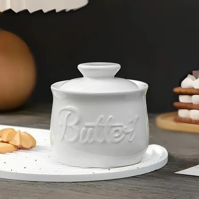 Cloche à beurre hermétique en céramique avec couvercle, boîte de rangement pour fromage, pot à épices, grande capacité, style rustique