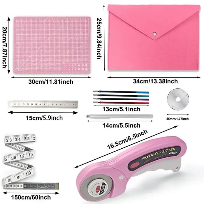Ensemble de 7 couteaux rotatifs de 45 mm [Ruban à mesurer + Couteau à roulettes de 45 mm + Porte-stylo et recharge + Règle en acier de 15 mm + Tapis de découpe A4 + Lames de rechange + Sac de rangemen