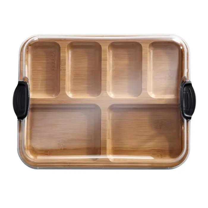 Planche à charcuterie portable en bois avec couvercle carré en acrylique transparent