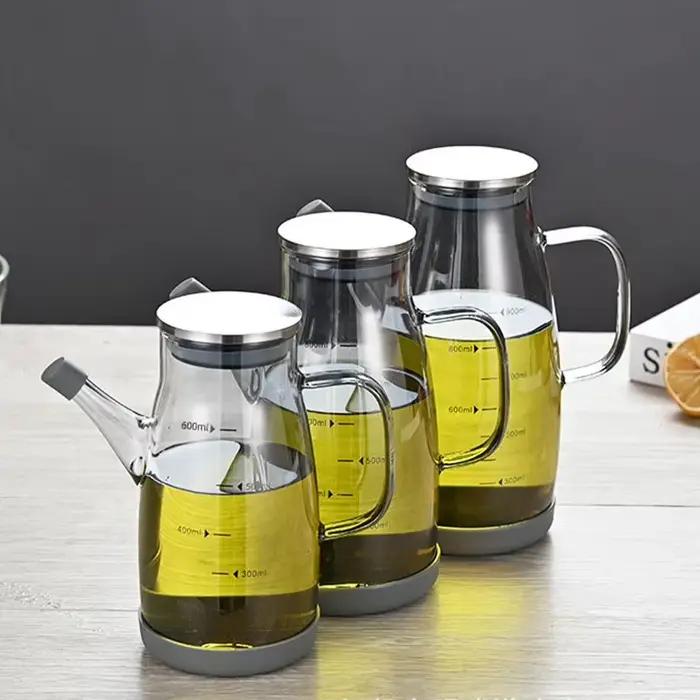 Bouteille de 600/800/1000ml avec bec sans goutte, Pot d'huile en verre de cuisine, distributeur d'huile anti-fuite de grande capacité