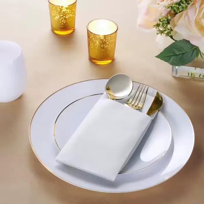 25/50/100PCS Serviettes en papier blanches jetables pour couteaux et fourchettes avec pochette intégrée pour couverts