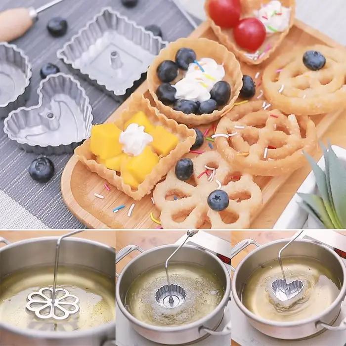 Gadgets de cuisine entonnoir fabricant de gâteaux en aluminium fer fabricant gaufre suédois Rosette Bunuelos moule Cookie cuisson moule