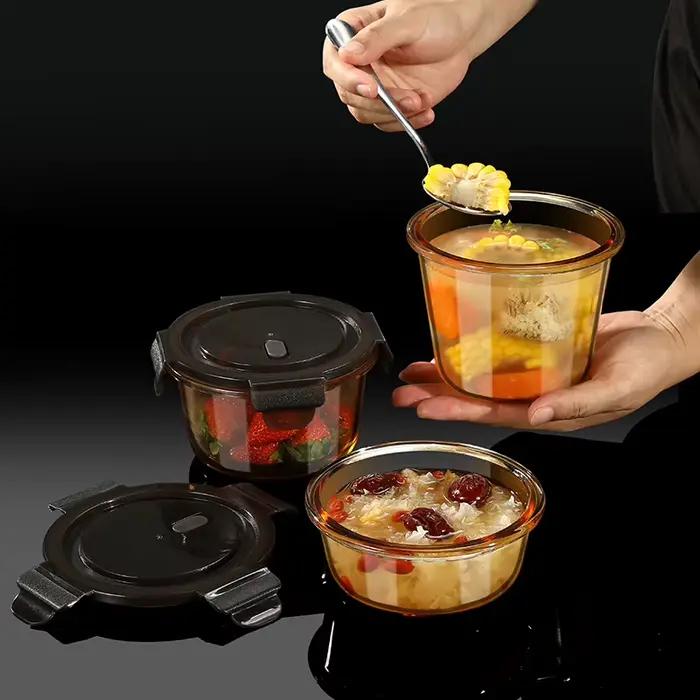 Filles à soupe frais Y-248 Bols en verre avec couvercle Mini bol à degré de chaleur diligence transparente Soupe aux fruits Filles Assad Bols micro-ondables