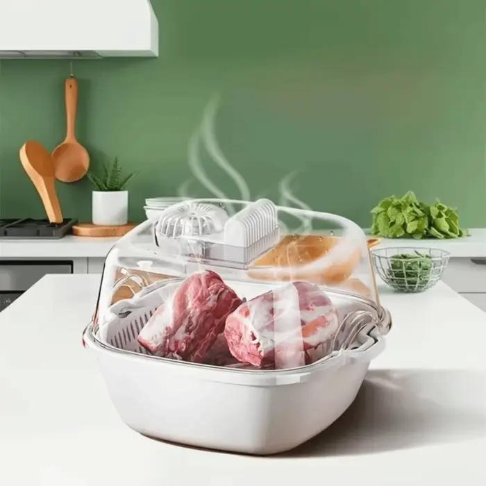 Décongélateur alimentaire ultraviolet sans fil 4-en-1, machine à décongeler la viande à faible bruit avec boîte de décongélation amovible pour fruits