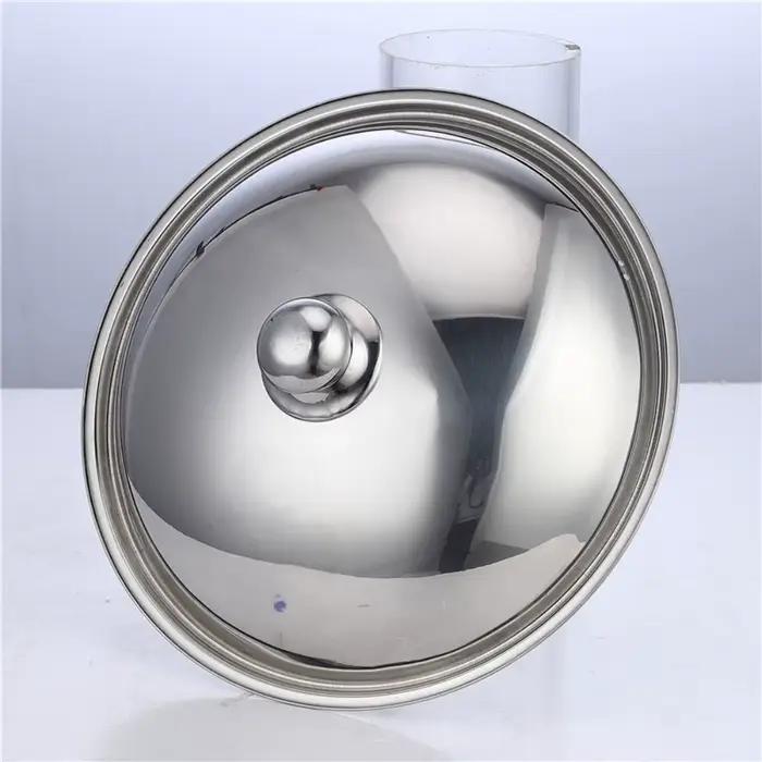Couvercle visible en verre antidéflagrant, couvercle en acier inoxydable non magnétique de qualité alimentaire, poêle à frire, grand couvercle à fond plat 30CM-40CM.