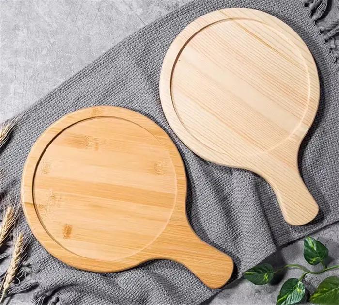 Planche à Pizza ronde en bois avec poêle à main
