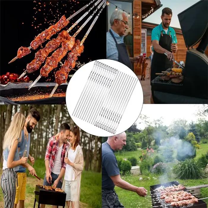 Brochettes de barbecue réutilisables en acier inoxydable fourchettes pour kebab camping pique-nique en plein air outils de cuisine pour barbecue occasions spéciales