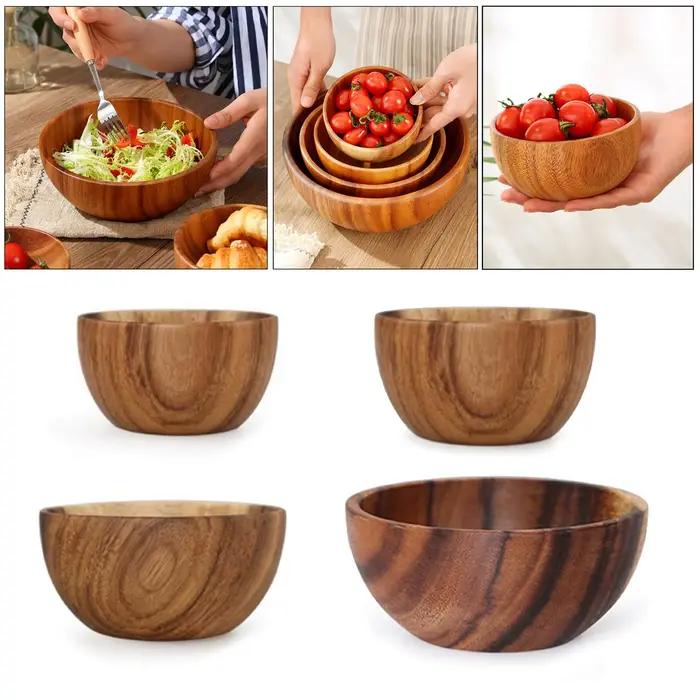 Bol à salade en bois, ustensiles de cuisine ménagers, bols de service de soupe de riz aux fruits