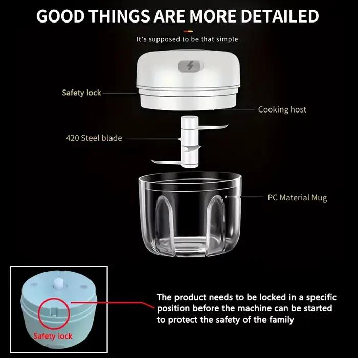 Mini hachoir à ail et à viande rechargeable de 250 ml