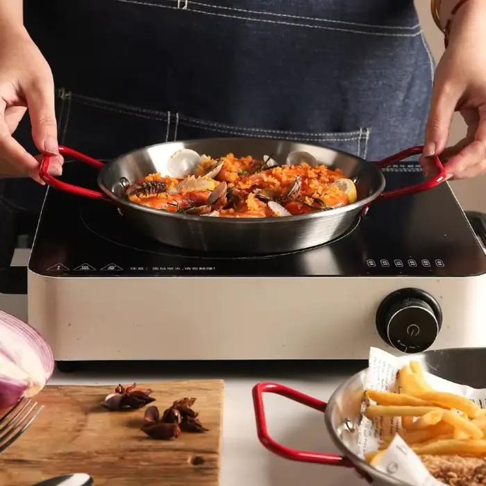 Pot de fruits de mer épais en acier inoxydable, poêle Paella Anti-brûlure, assiette à Pizza aux fruits pour pique-nique Camping fournitures de cuisine 1 pièce