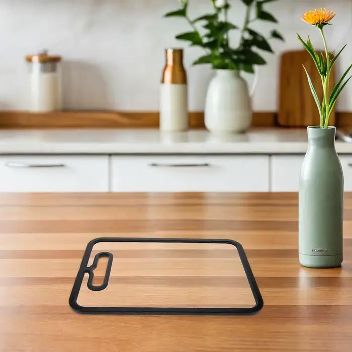 Planche à découper en verre double face 12,58x8,65 pouces avec bord en silicone antidérapant, résistante à la chaleur, protection de comptoir de cuisine pour la viande