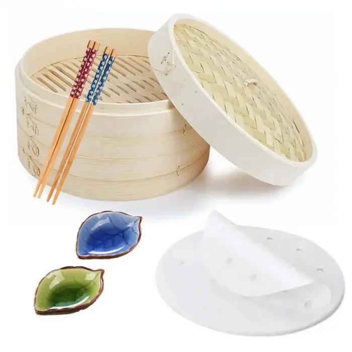 Cuiseur vapeur en bambou avec couvercle, cuiseur à vapeur chinois, panier à légumes pour la cuisson, cuiseur à vapeur Dimsum